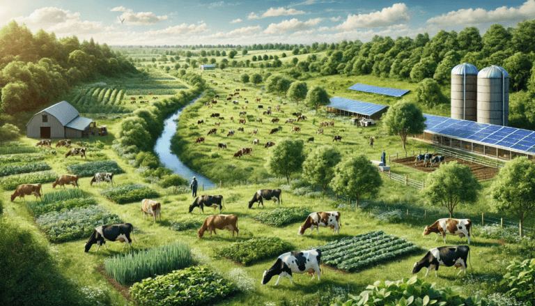 A farm showing rotational grazing practices with well-managed livestock and pastures by freepik